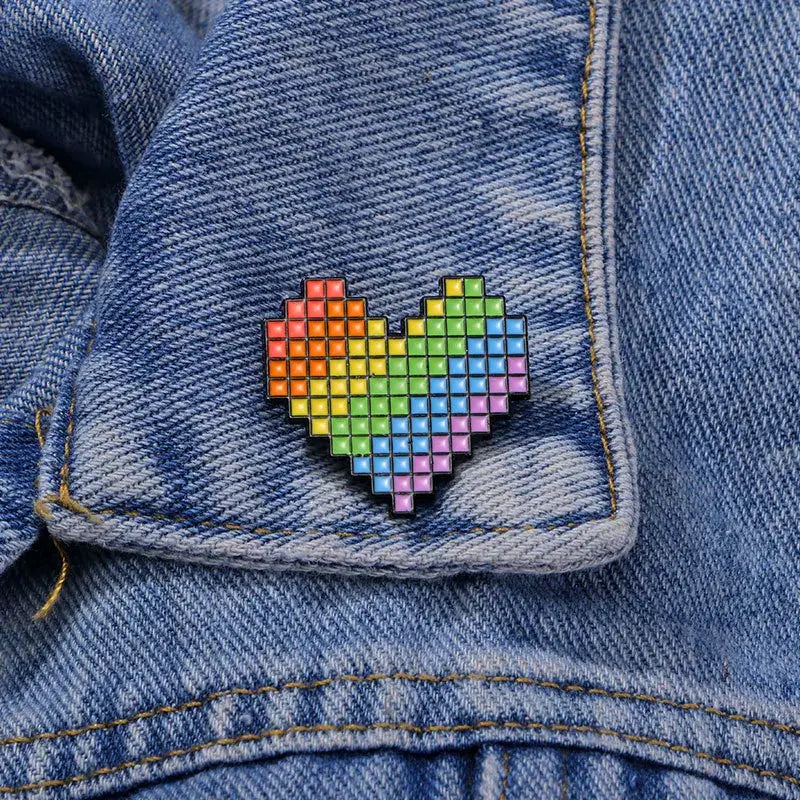 🌈 Pixel Love™ – Rainbow Heart Enamel Pin
