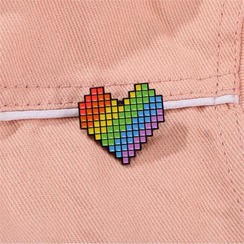 🌈 Pixel Love™ – Rainbow Heart Enamel Pin