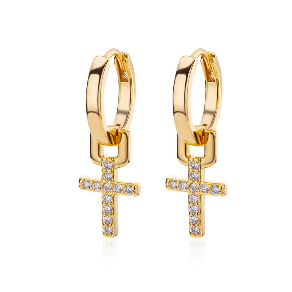 Divine Dangle™ – Elegant Cross Earrings in Stainless Steel & Zircon