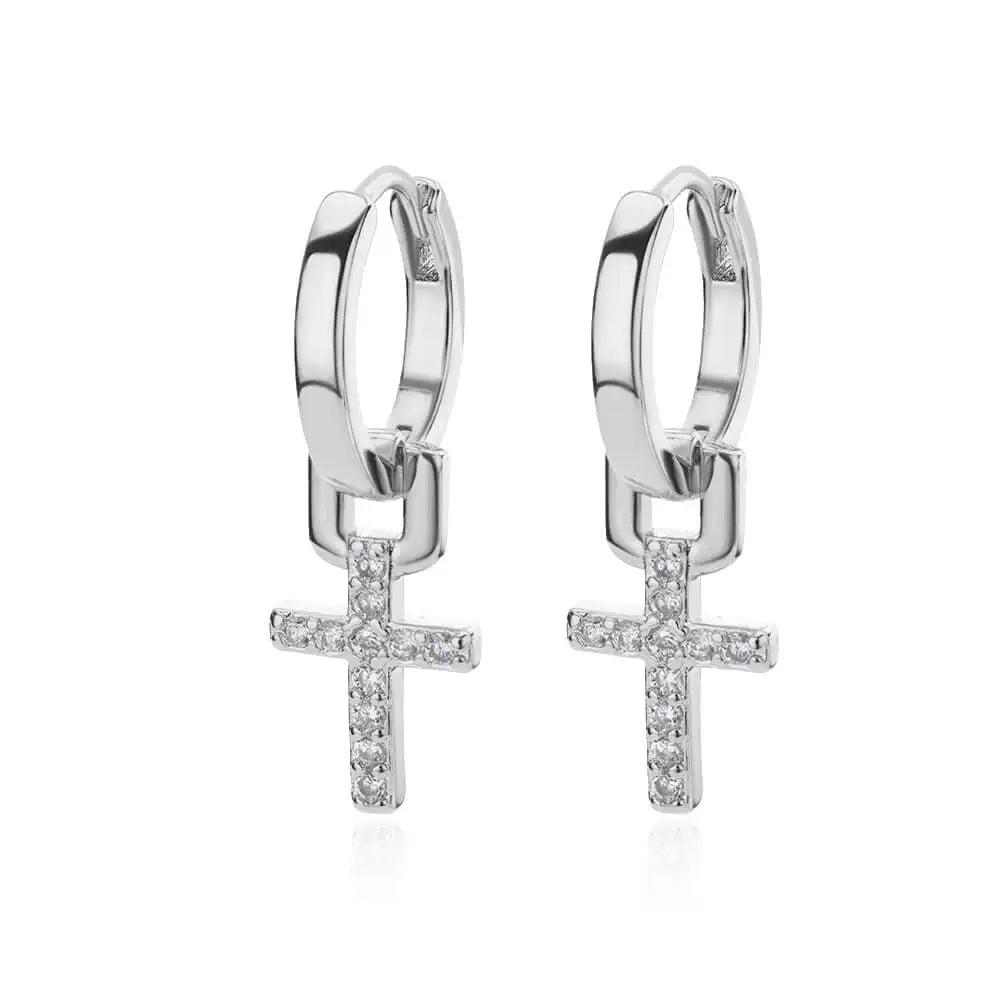 Divine Dangle™ – Elegant Cross Earrings in Stainless Steel & Zircon