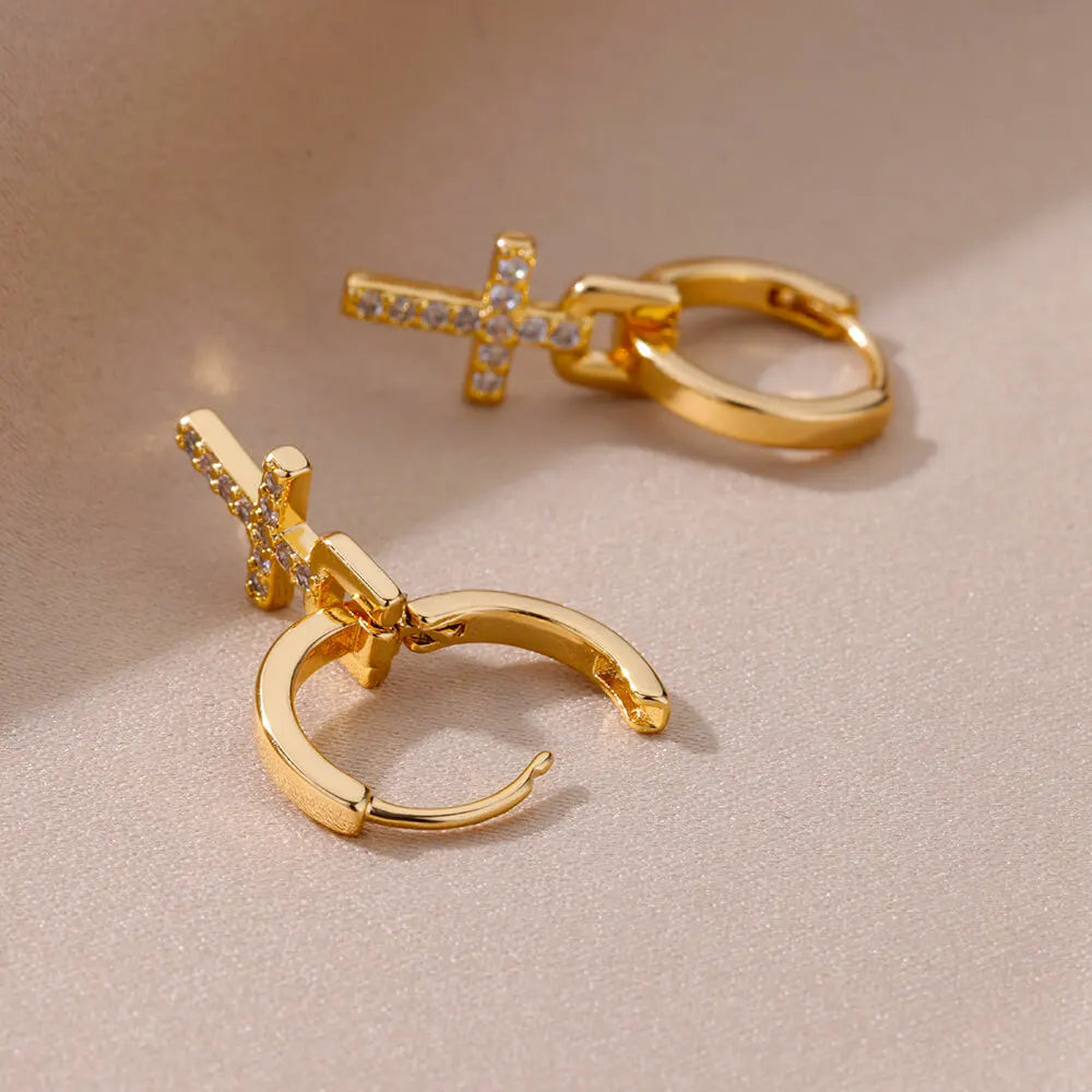 Divine Dangle™ – Elegant Cross Earrings in Stainless Steel & Zircon
