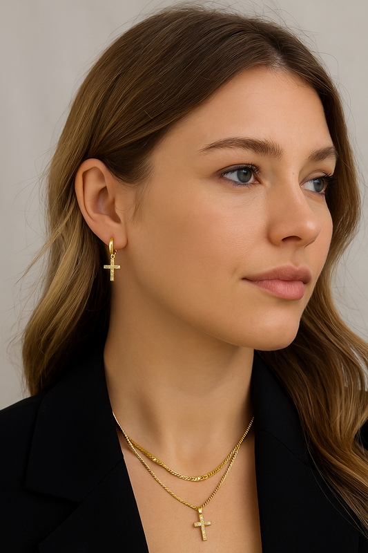 Divine Dangle™ – Elegant Cross Earrings in Stainless Steel & Zircon