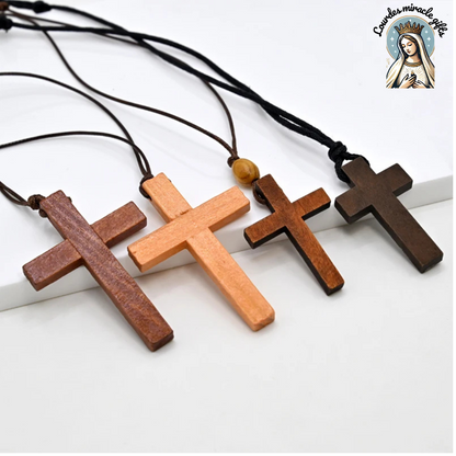 Wooden Catholic Cross Pendant Necklace