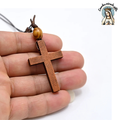 Wooden Catholic Cross Pendant Necklace