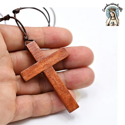 Wooden Catholic Cross Pendant Necklace