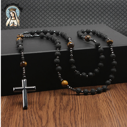 Lava Stone Tiger Eye Cross Necklace
