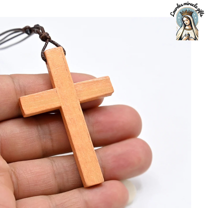 Wooden Catholic Cross Pendant Necklace