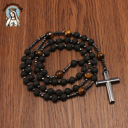 Lava Stone Tiger Eye Cross Necklace
