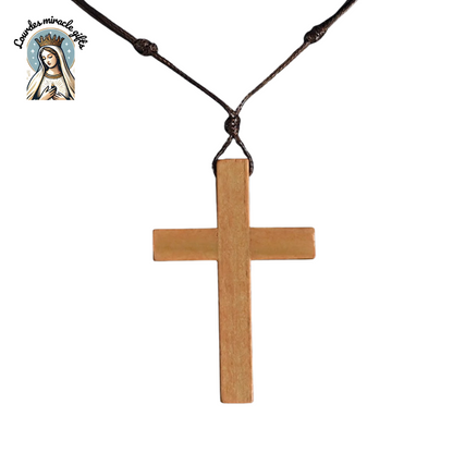 Wooden Catholic Cross Pendant Necklace