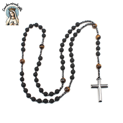 Lava Stone Tiger Eye Cross Necklace