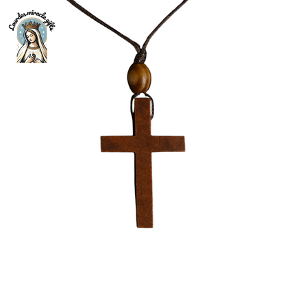 Wooden Catholic Cross Pendant Necklace