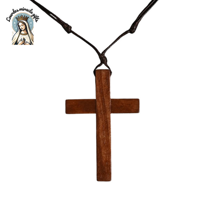 Wooden Catholic Cross Pendant Necklace