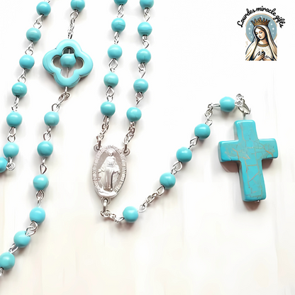 Blue Stone Cross Pendant Rosary