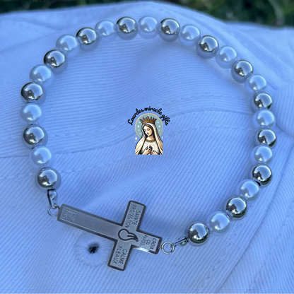 Stainless Steel Faith Bracelet – Saint Benedict, Miraculous Medal, Cross