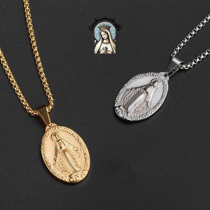 Golden Virgin Mary Medallion Necklace