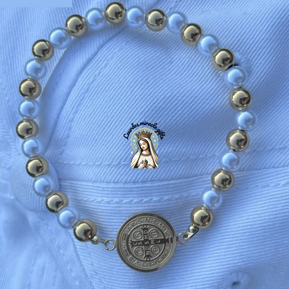 Stainless Steel Faith Bracelet – Saint Benedict, Miraculous Medal, Cross