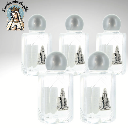 Set of x5 Plastic Bottles 45ml of Lourdes Water Illustrated with the Apparition