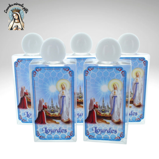 Set of x5 Plastic Bottles (80 ml each) with Lourdes Water and Lourdes Apparition