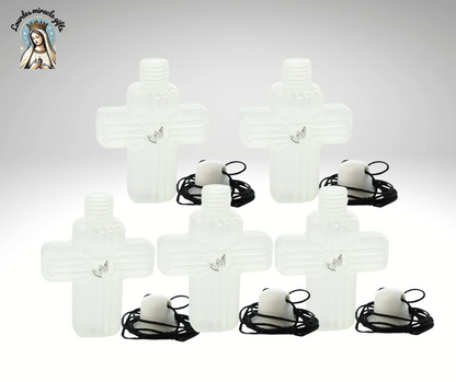 Kit (x5)Cross Filled with LOURDES Water with Cord and Apparition Image