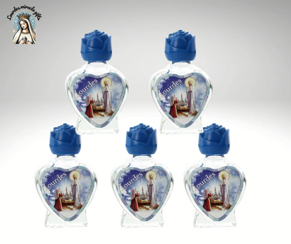 Kit (x5)Heart-Shaped Glass Bottle with Lourdes Apparition and 20 ml of Lourdes Water