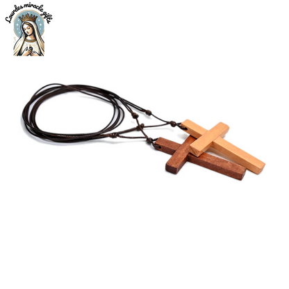 Wooden Catholic Cross Pendant Necklace