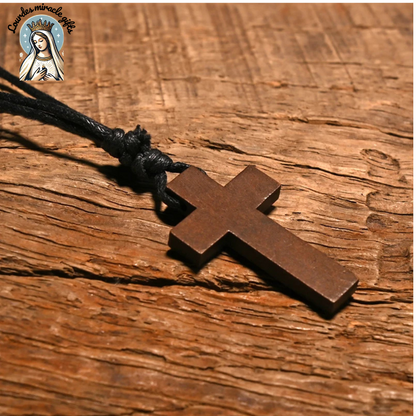 Wooden Catholic Cross Pendant Necklace