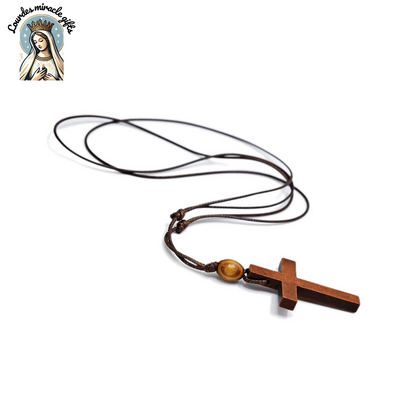 Wooden Catholic Cross Pendant Necklace
