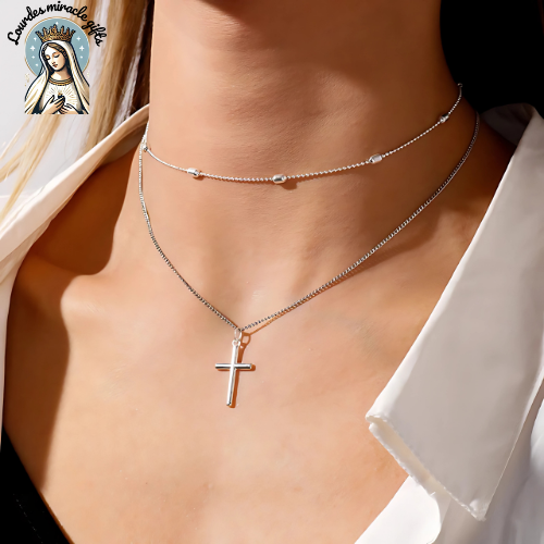 Divine Layers™ – Romantic Cross & Beaded Chain Necklace