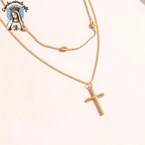 Divine Layers™ – Romantic Cross & Beaded Chain Necklace