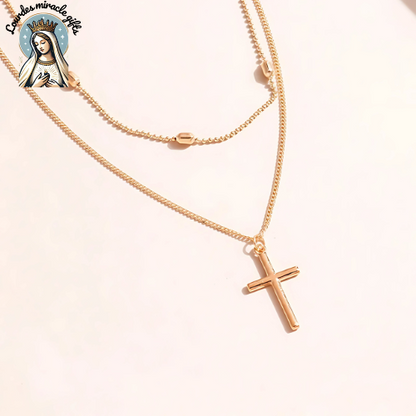 Divine Layers™ – Romantic Cross & Beaded Chain Necklace