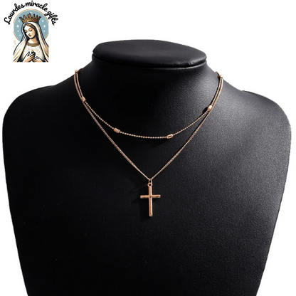 Divine Layers™ – Romantic Cross & Beaded Chain Necklace