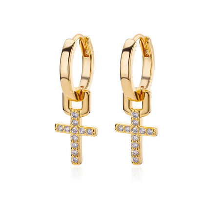 Divine Dangle™ – Elegant Cross Earrings in Stainless Steel & Zircon