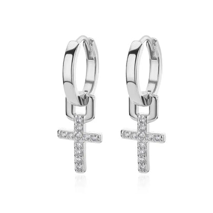 Divine Dangle™ – Elegant Cross Earrings in Stainless Steel & Zircon